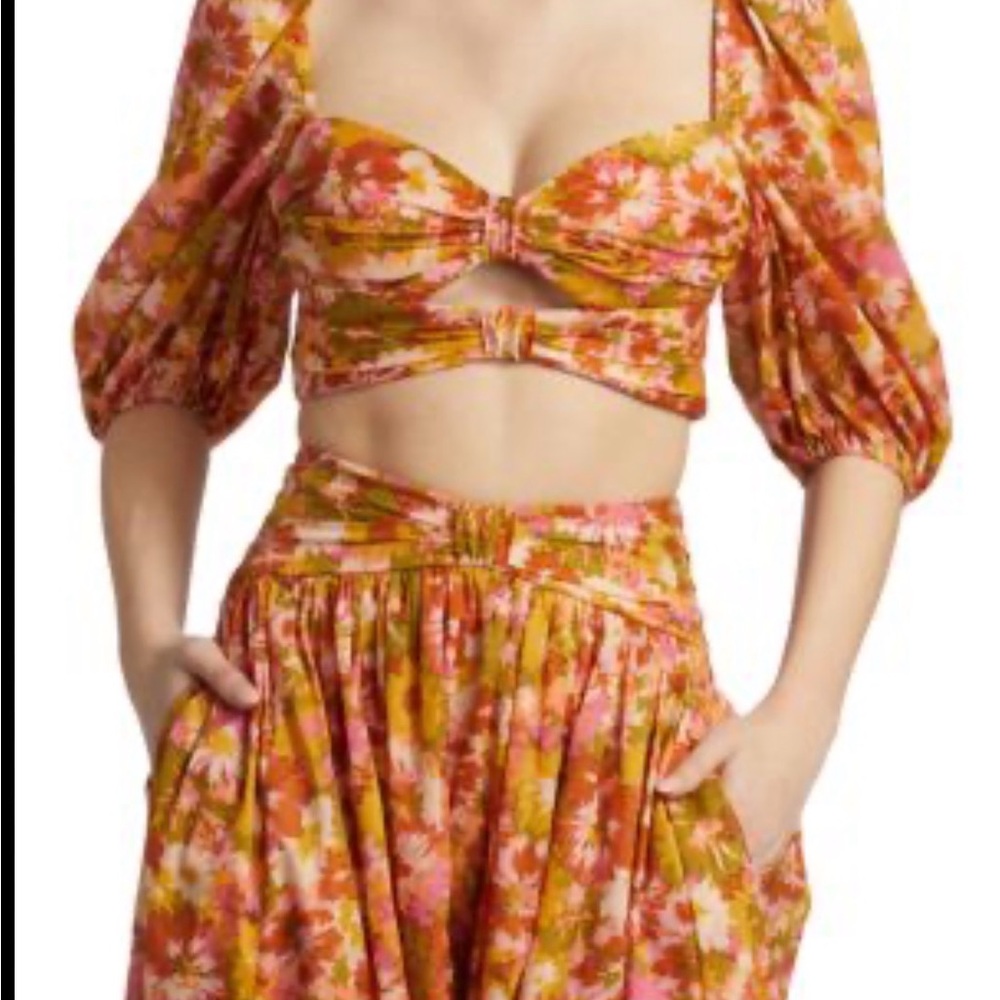 Zimmermann Violet Floral Puff SleeveTop with Matching Skirt Set